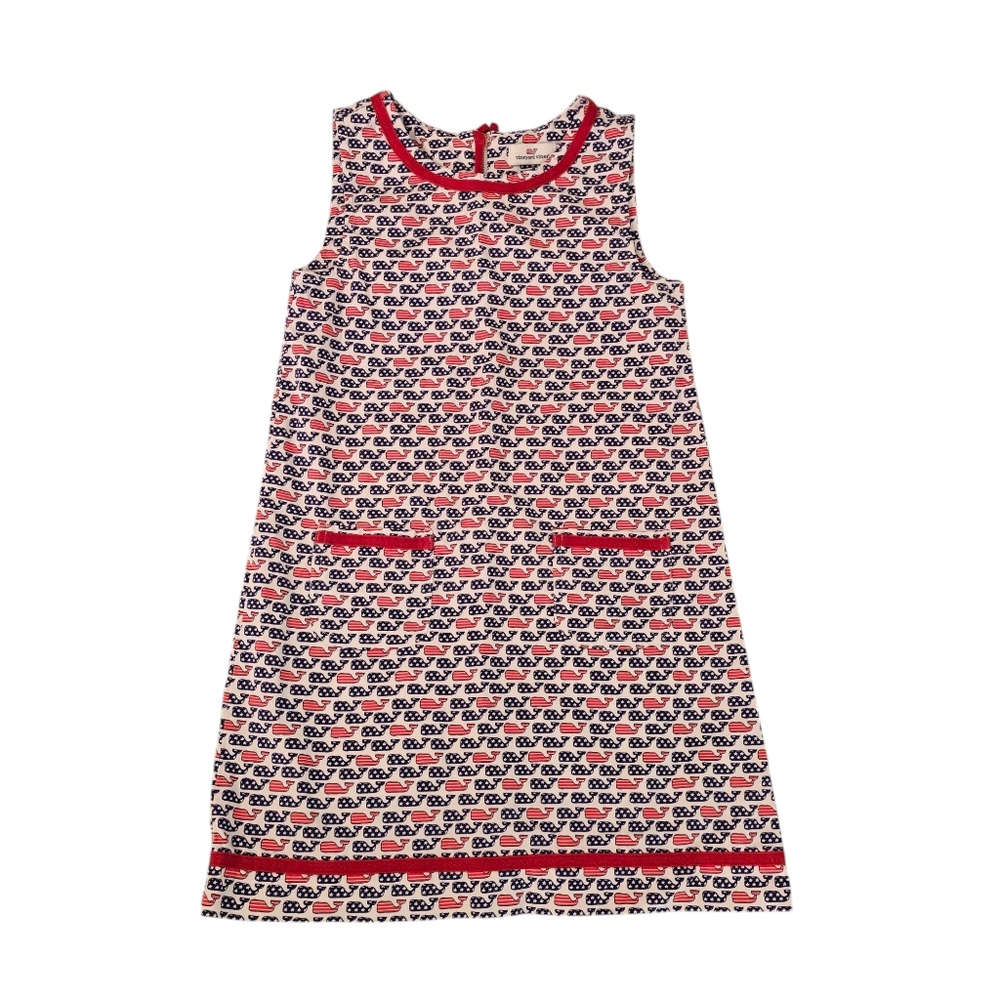 Vineyard Vines girls 7 American Glag Whale Shift Sleeveless Dress 4th Of July
